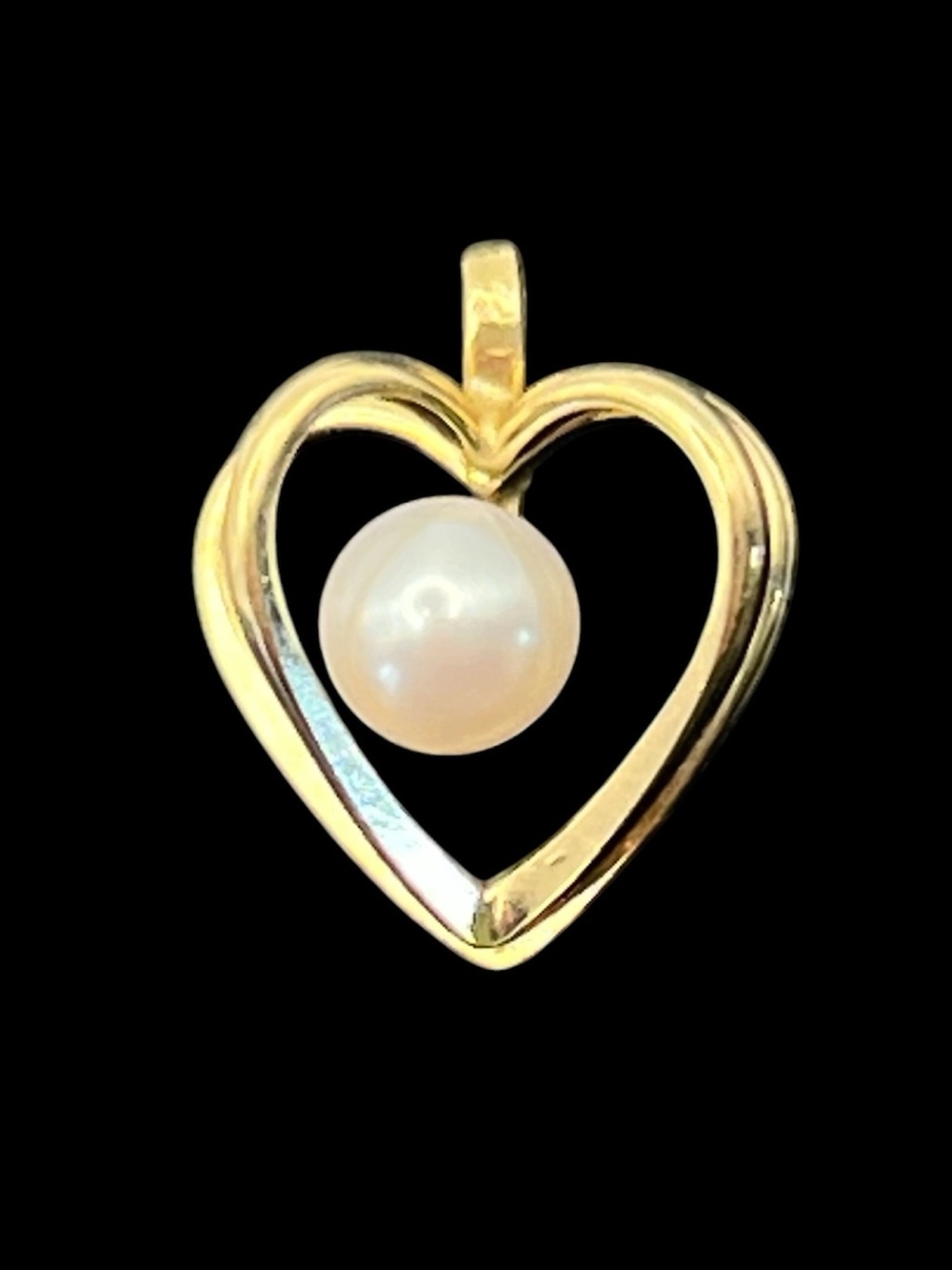 14k gold filled open heart pearl pendant for necklace vintage